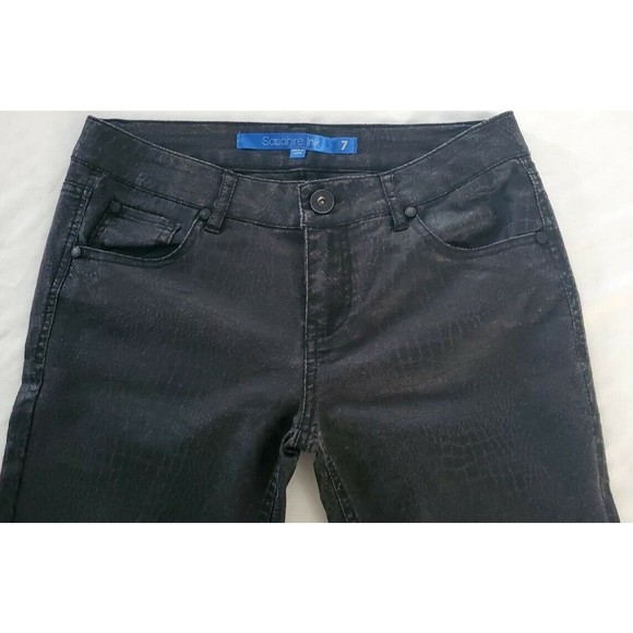 Sapphire Ink Black Jeans Junior Size 7  Snakeskin Jacquard Skinny Low Rise 30X31 - Picture 5 of 6